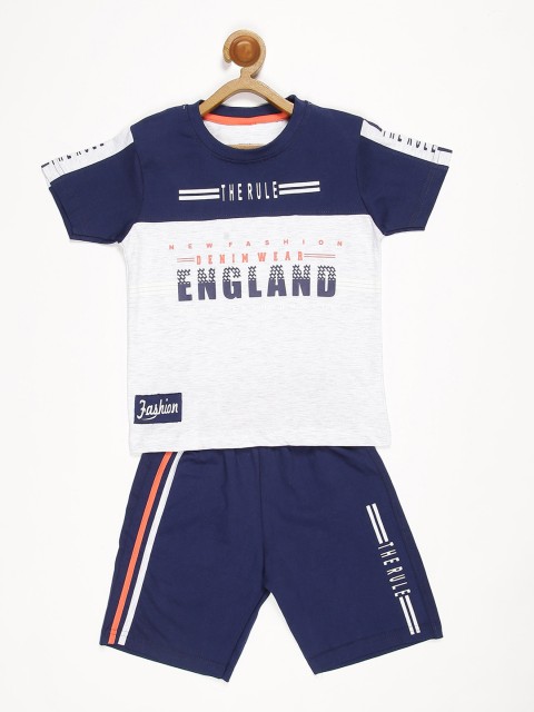 

V2 Value & Variety Kids Boys Blue & White Pure Cotton Printed T-shirt With Shorts