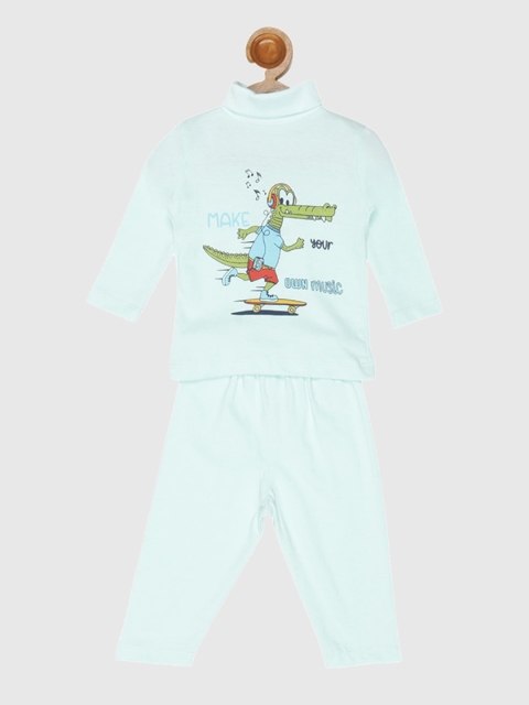 

V2 Value & Variety Kids Boys Blue & Green Printed Pure Cotton Top With Trousers