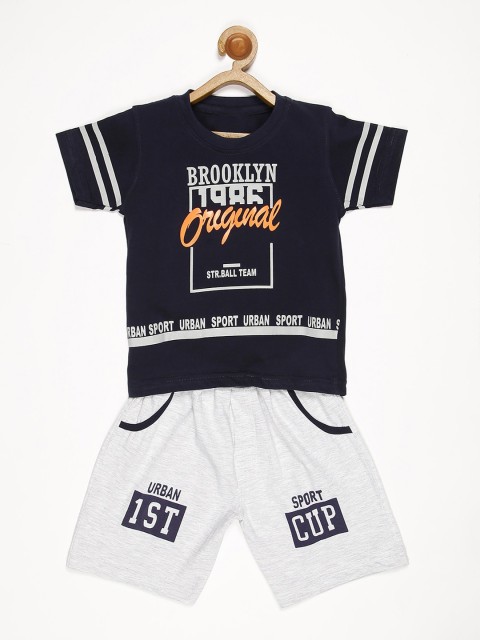 

V2 Value & Variety Boys Blue & Grey Printed Cotton T-shirt with Shorts