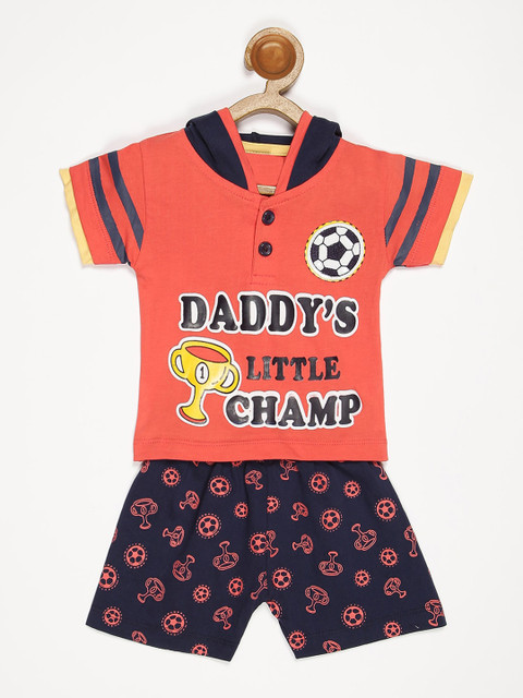 

V2 Value & Variety Boys Coral & Navy Blue Printed T-shirt with Shorts