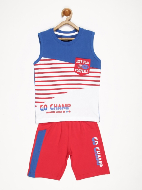 

V2 Value & Variety Boys Blue & Red Printed T-shirt with Shorts