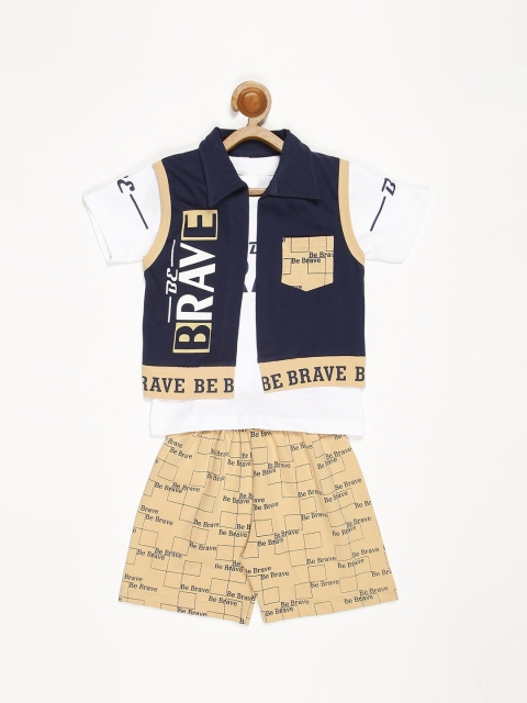 

V2 Value & Variety Boys Navy Blue & Beige Printed T-shirt with Shorts