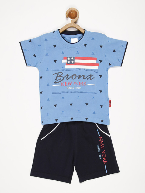 

V2 Value & Variety Boys Blue & White Printed Cotton T-shirt with Short