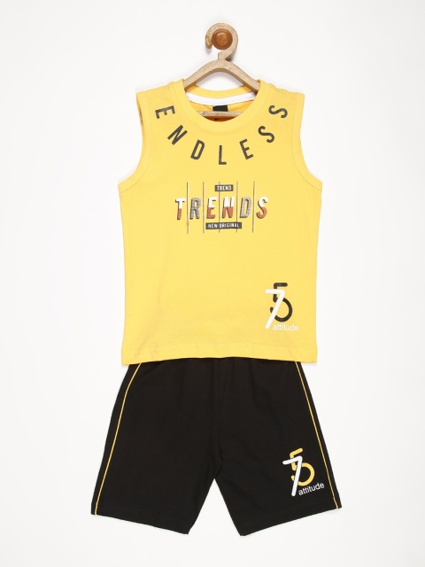 

V2 Value & Variety Boys Yellow & Black Printed T-shirt with Shorts