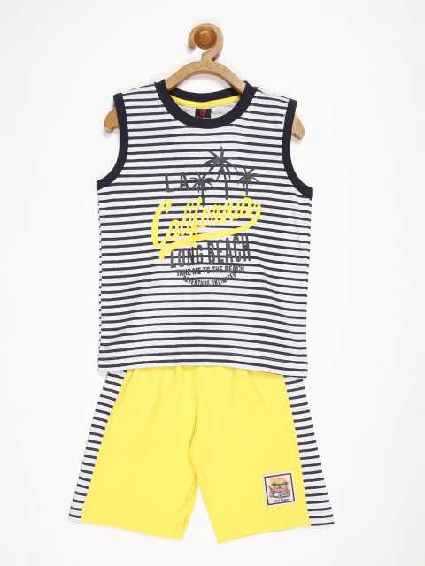 

V2 Value & Variety Boys Yellow & White Printed Pure Cotton T-shirt with Shorts