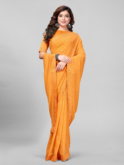 

Granthva Fab Women Orange Embellished Sequinned Ready to Wear Saree