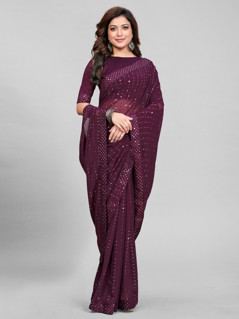

Granthva Fab Burgundy & Gold-Toned Embellished Sequinned Ready to Wear Saree