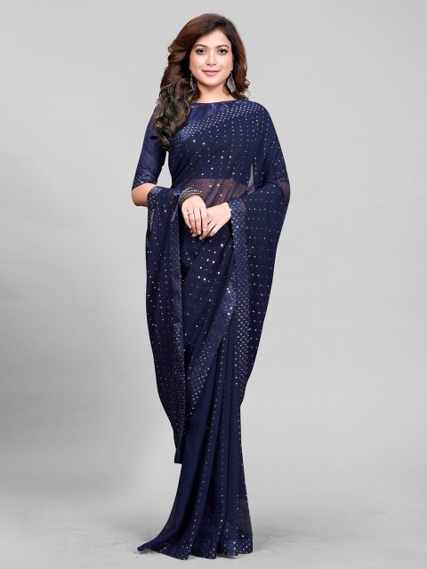 

Granthva Fab Navy Blue Embellished Georgette Ready to Wear Saree