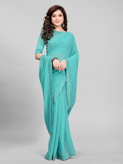 

Granthva Fab Blue & Silver-Toned Embellished Sequinned Saree