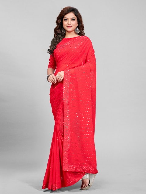 

Granthva Fab Red Embellished Sequinned Saree