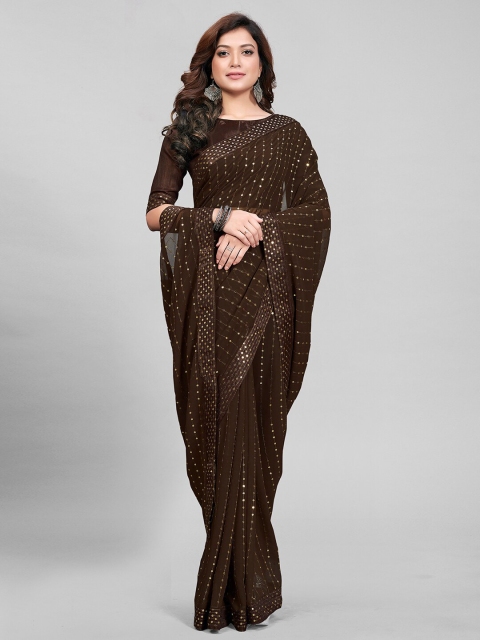 

Granthva Fab Brown & Silver-Toned Embellished Sequinned Ready to Wear Saree