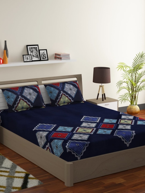 

MODEFE Blue & Red 180 TC Queen Bedsheet with 2 Pillow Covers