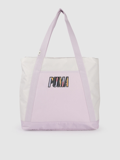 

Puma Women White & Lavender Colourblocked Brand Logo PRIME Street Shopper Tote Bag