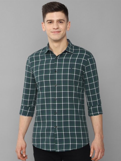 

Allen Solly Men Green Slim Fit Windowpane Checked Cotton Casual Shirt