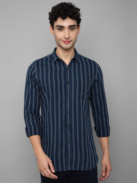 

Allen Solly Men Navy Blue Slim Fit Striped Cotton Casual Shirt