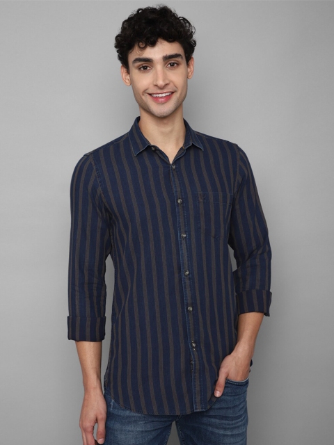 

Allen Solly Men Navy Blue Slim Fit Striped 100% Cotton Casual Shirt
