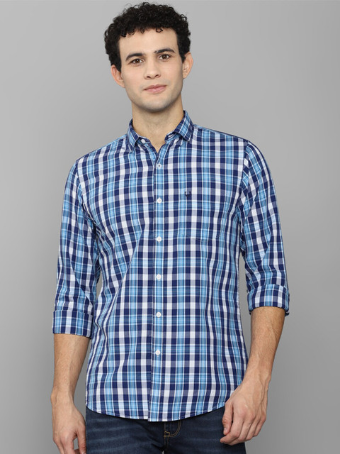 

Allen Solly Men Blue Slim Fit Checked Cotton Casual Shirt
