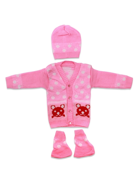 

Born Babies Unisex Kids Pink & Off White Printed Sweater Vest Set