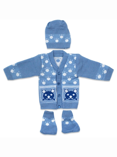 

Born Babies Unisex Kids Blue & Off White Printed Sweater Vest