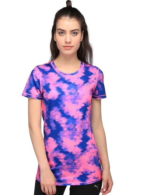 

Puma Women Pink & Blue Essential Printed Round Neck T-shirt