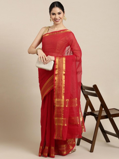 

The Chennai Silks Red & Gold-Toned Zari Pure Cotton Venkatgiri Saree