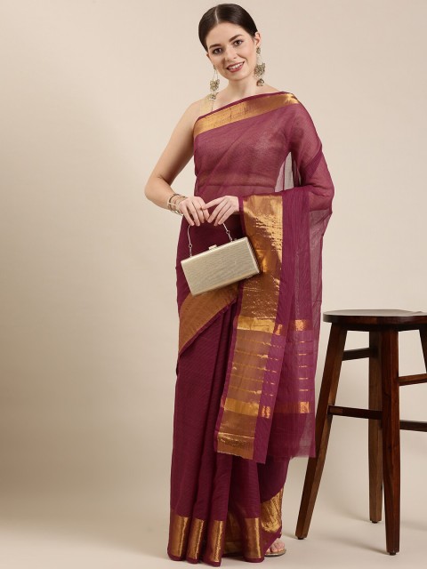 

The Chennai Silks Purple & Gold-Toned Striped Zari Pure Cotton Venkatgiri Saree