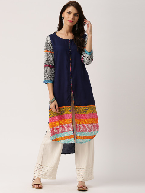 

IMARA Women Navy Blue Printed A-Line Kurta