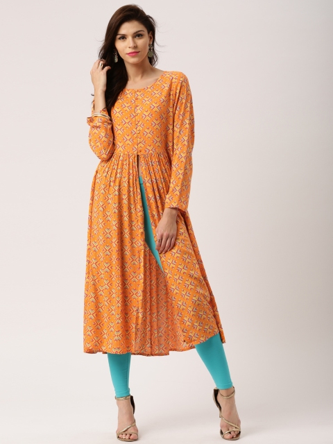 

IMARA Women Orange Printed A-Line Kurta