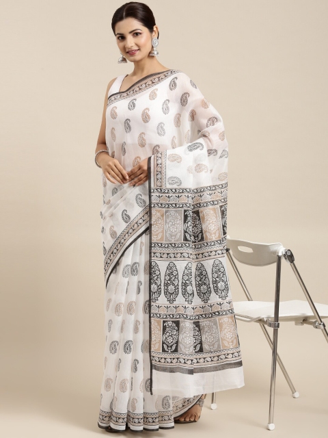 

The Chennai Silks White & Black Floral Pure Cotton Saree