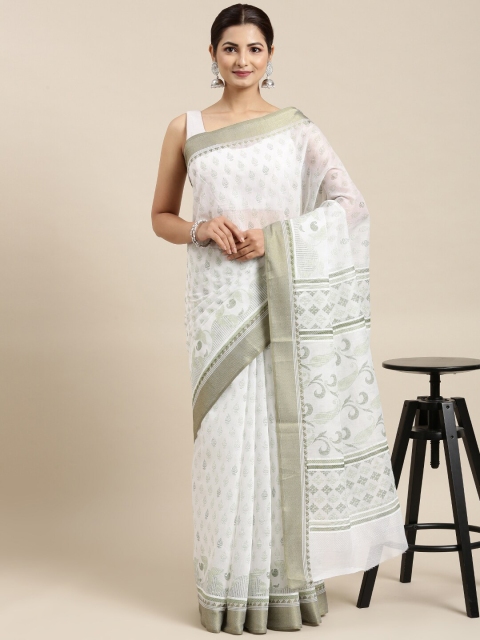 

The Chennai Silks White & Green Floral Pure Cotton Saree