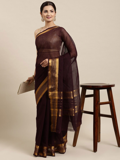 

The Chennai Silks Maroon & Gold-Toned Zari Pure Cotton Venkatgiri Saree
