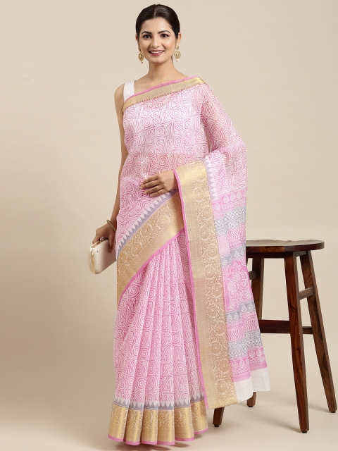 

The Chennai Silks Pink & Gold-Toned Zari Pure Cotton Saree