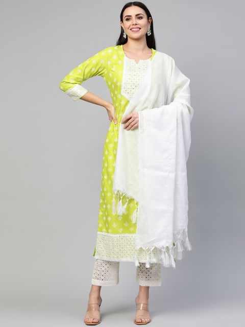 

KALINI Women Green & White Ethnic Motifs Printed Kurta with Trousers & With Dupatta