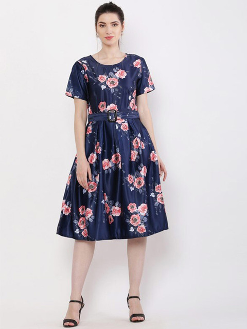 

WinEra Navy Blue Floral Satin Dress