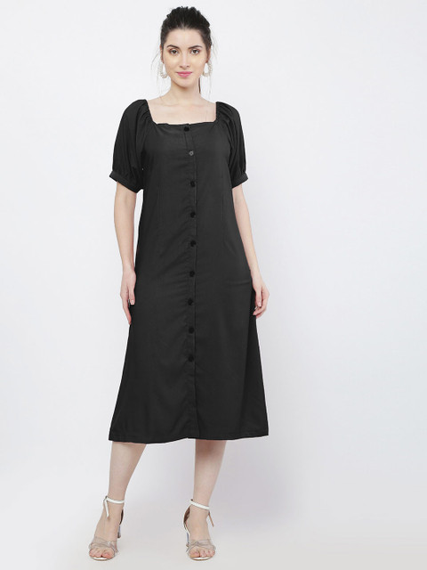 

WinEra Black A-Line Midi Dress