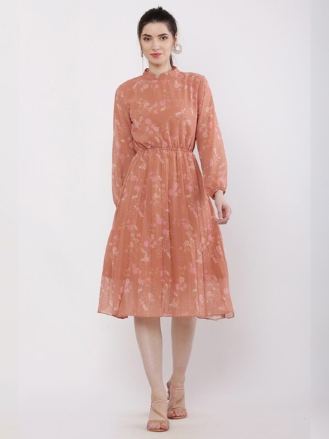 

WinEra Brown Floral Georgette Midi Dress