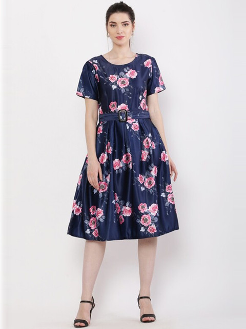 

WinEra Navy Blue Floral Satin Dress