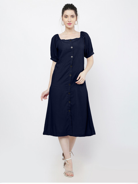 

WinEra Navy Blue A-Line Midi Dress