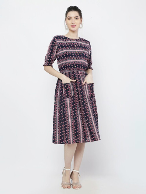 

WinEra Navy Blue Tribal Georgette Dress