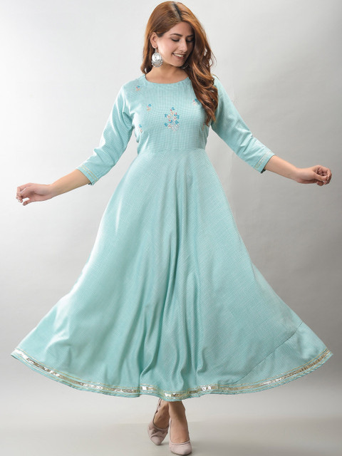 

EtnicaWear Women Green Floral Embroidered Anarkali Kurta