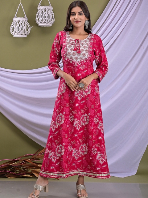 

EtnicaWear Women Pink & White Floral Printed Floral Anarkali Kurta