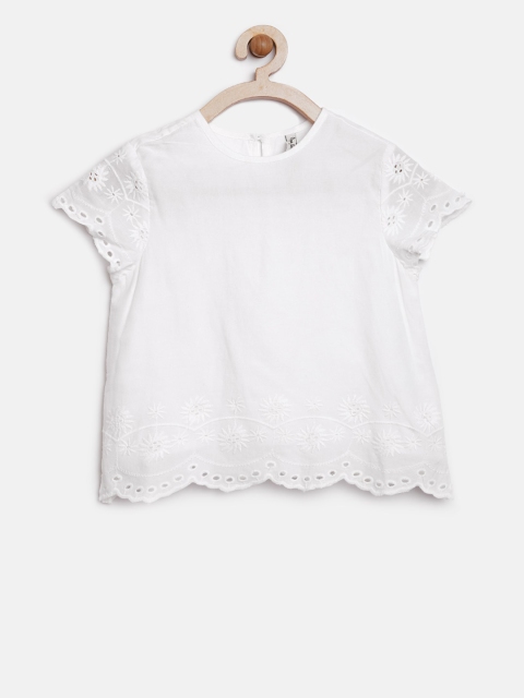 

Pepe Jeans Girls Off-White Pure Cotton Top with Schiffli Embroidered Detail