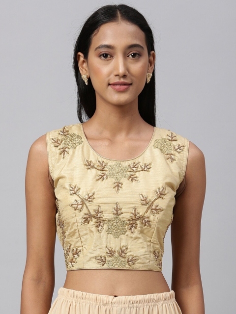 

Fab Viva Women Beige Embroidered Silk Saree Blouse