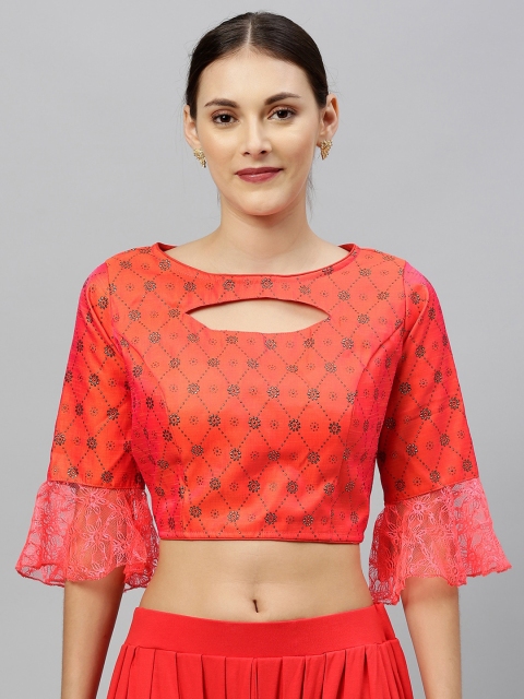 

Fab Viva Women Peach Printed Saree Blouse