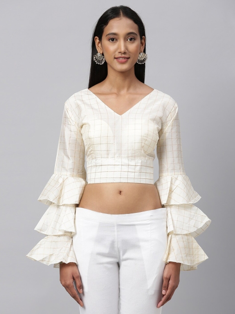 

Fab Viva Off-White Checked Fusion Silk Saree Blouse