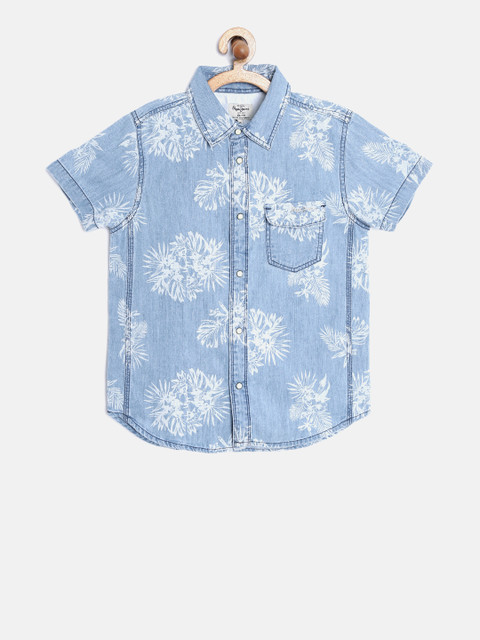 

Pepe Jeans Boys Blue Printed Denim Casual Shirt
