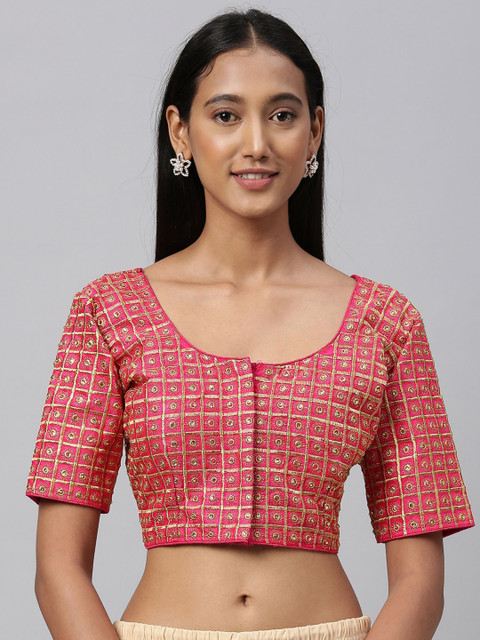 

Fab Viva Women Pink Embroidered Silk Saree Blouse