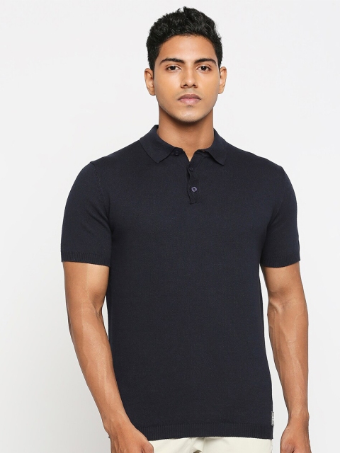 

LOVEGEN Men Navy Blue Polo Collar T-shirt