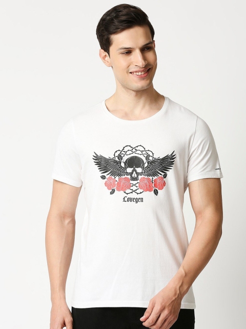 

LOVEGEN Men White Printed Cotton T-shirt