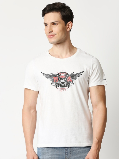 

LOVEGEN Men White Printed 100% Cotton T-shirt